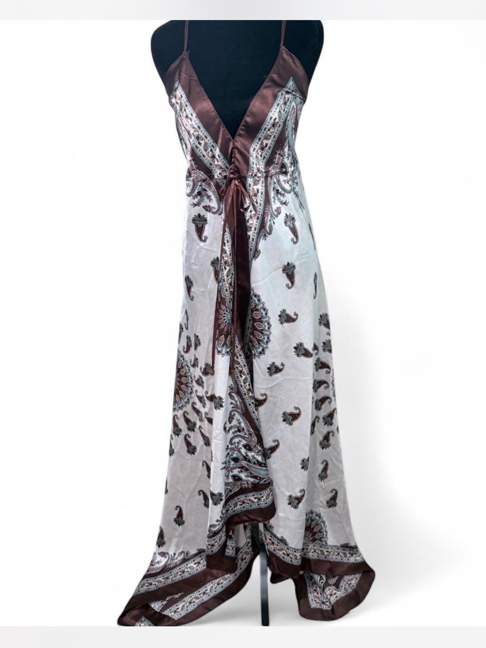 Speed Control New York Paisley Satin Trim Maxi Dress Boho Y2K One Size